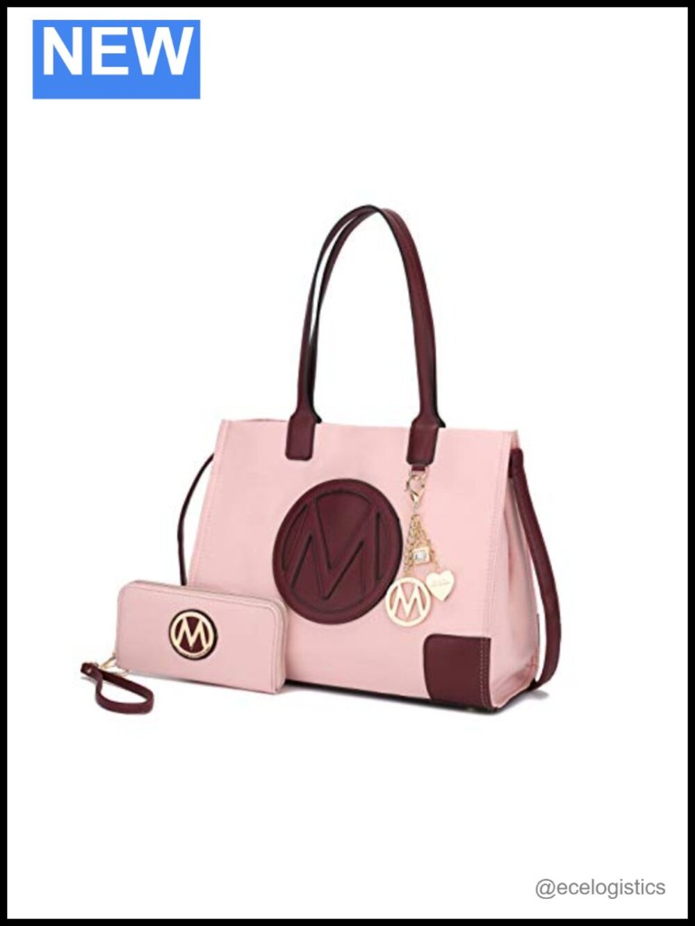 Satchel Tote Handbag & Wristlet Set - Vegan Leather with Crossbody Strap